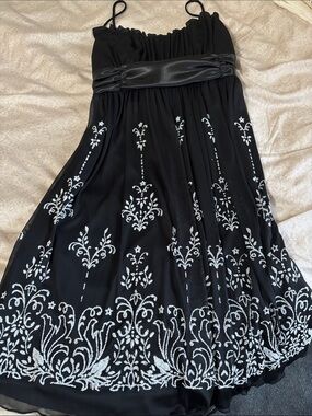 NOS NWT Jessica Black Strapless Dress with White Embroidery Size - please read